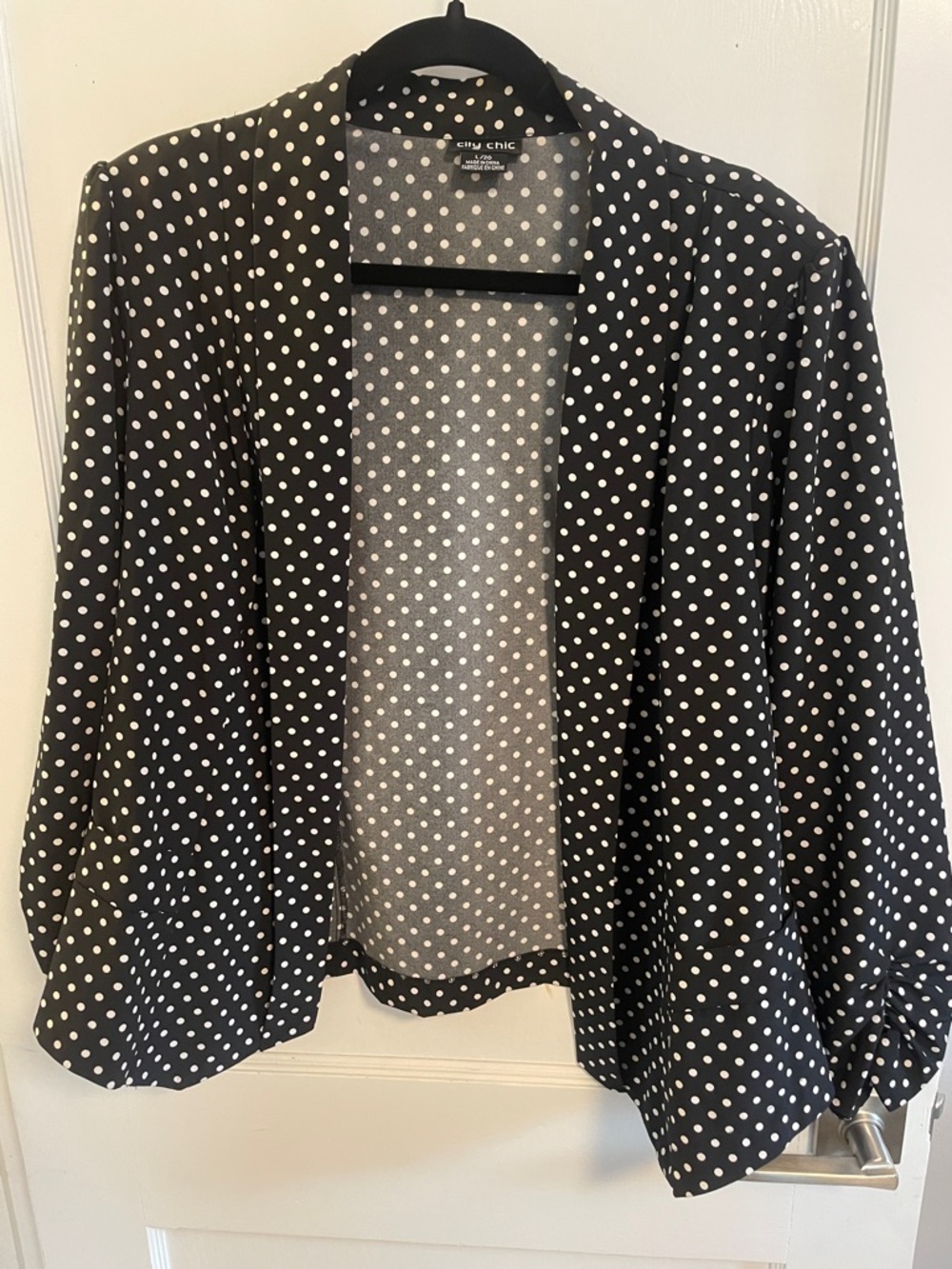 City Chic Black and White Polka Dot Open Blazer